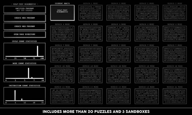 The puzzle menu with the caption, "Includes more than 20 puzzles and 3 sandboxes".