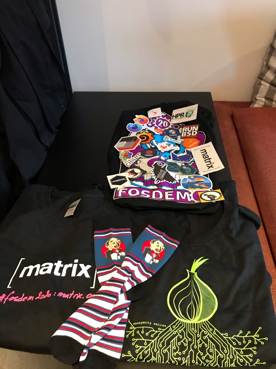 So much great swag, my favourite being the Tor Project