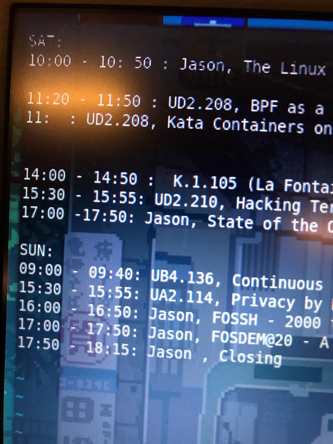 Using vim to keep track of the busy timetable of the event.