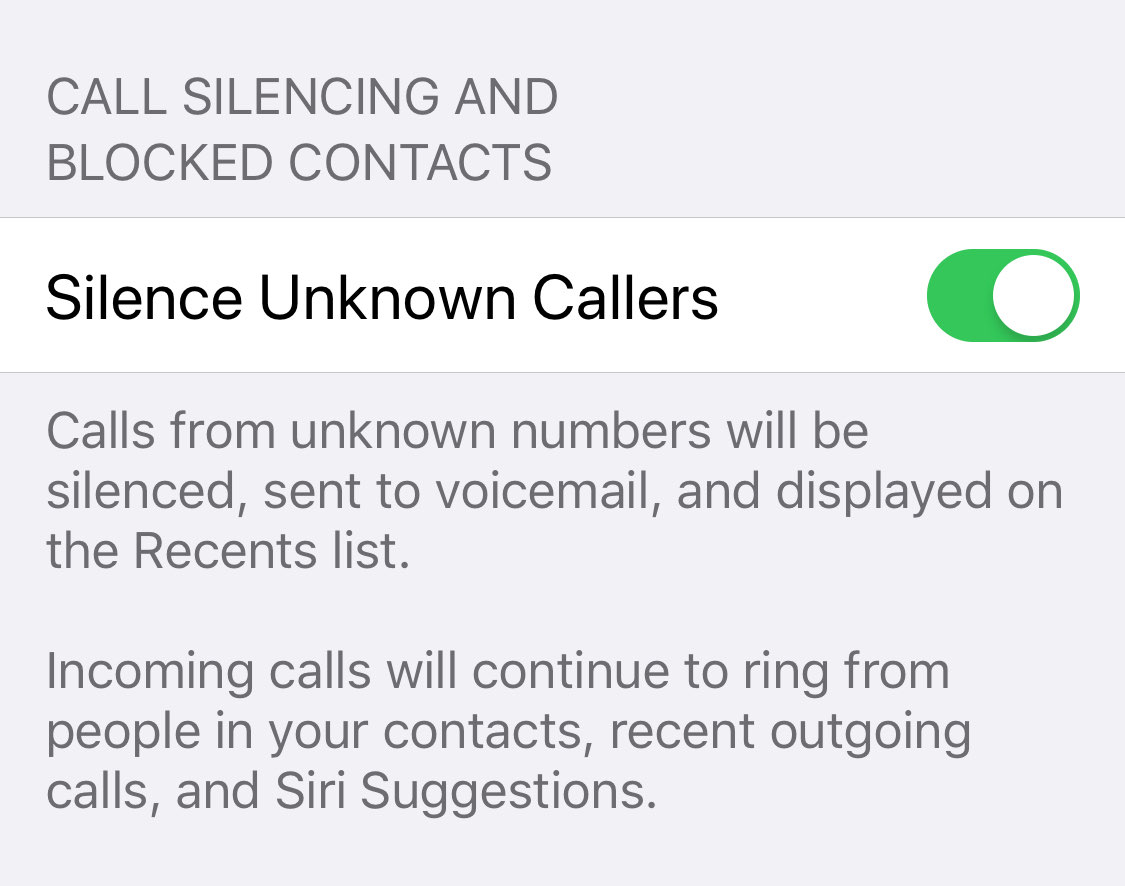 Silence Unknown Callers dialog in iOS 13