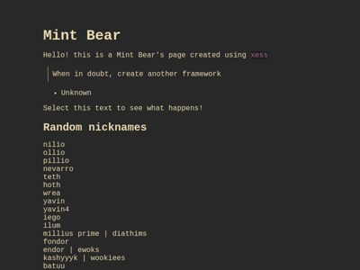 Screenshot of ~mintbear